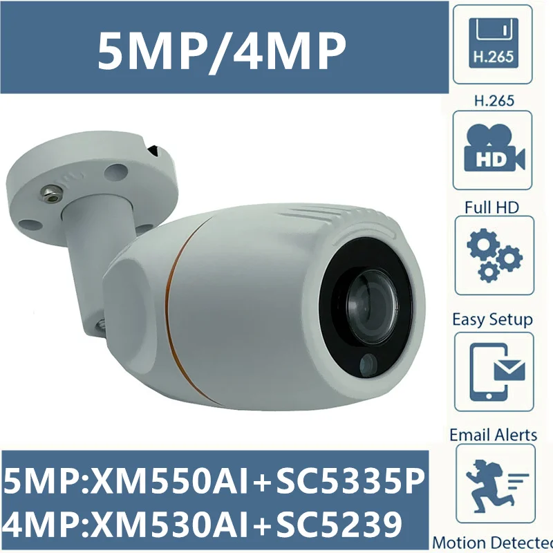 Panorama FishEye 5MP 4MP IP Kovinski Bullet Kamera Zunanja IP66 Nepremočljiva XM550AI+SC5335P 2592*1944 1,7 mm IRC ONVIF CMS XMEYE P2P