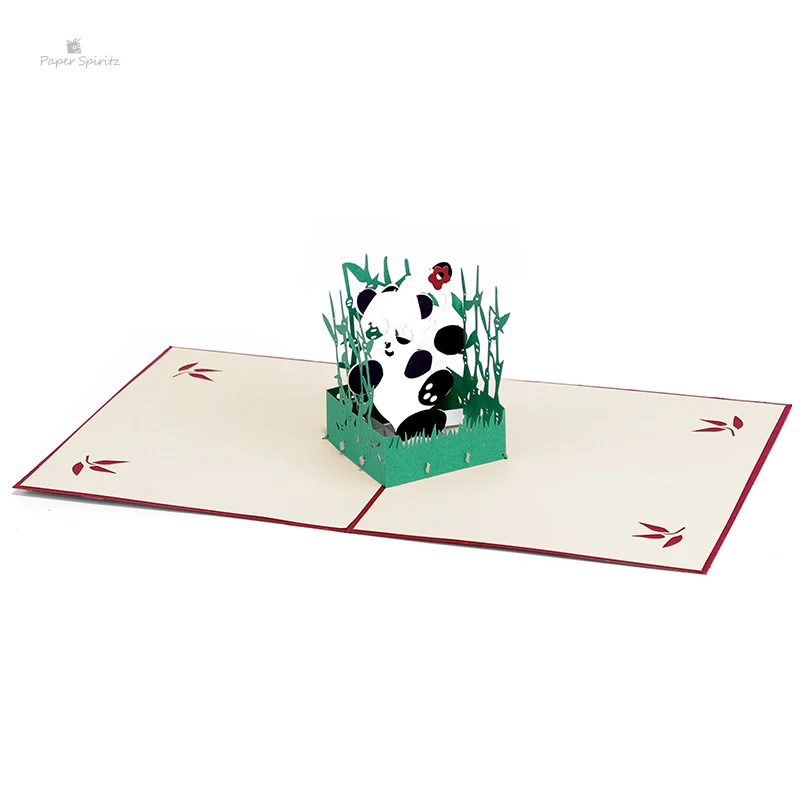 PAPIR SPIRITZ Panda Kart 3D laser Cut Papir Ljubezen Pop Up Card z Ovojnico Hvala Vabila Pozdrav Hvala Vabilo
