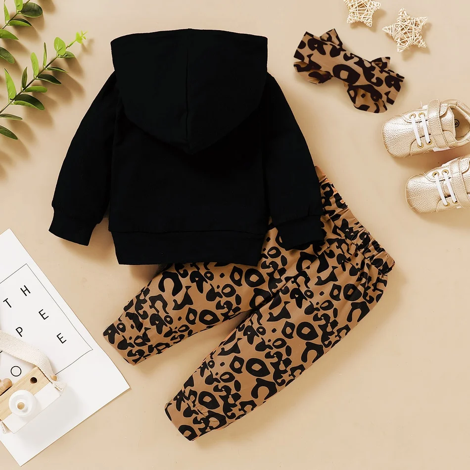 PatPat 2020 Novo Pomlad in Jesen 3pcs Baby Dekle Leopard Kompleti za Baby Girl Obleke