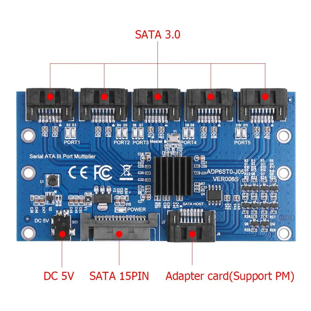 PCI-E Express SATA3.0 Širitev Kartice 1 do 5 Vrat Motherboard 6Gbps Multiplikator SATA Port Riser Card Adapter za trdi disk Računalnika