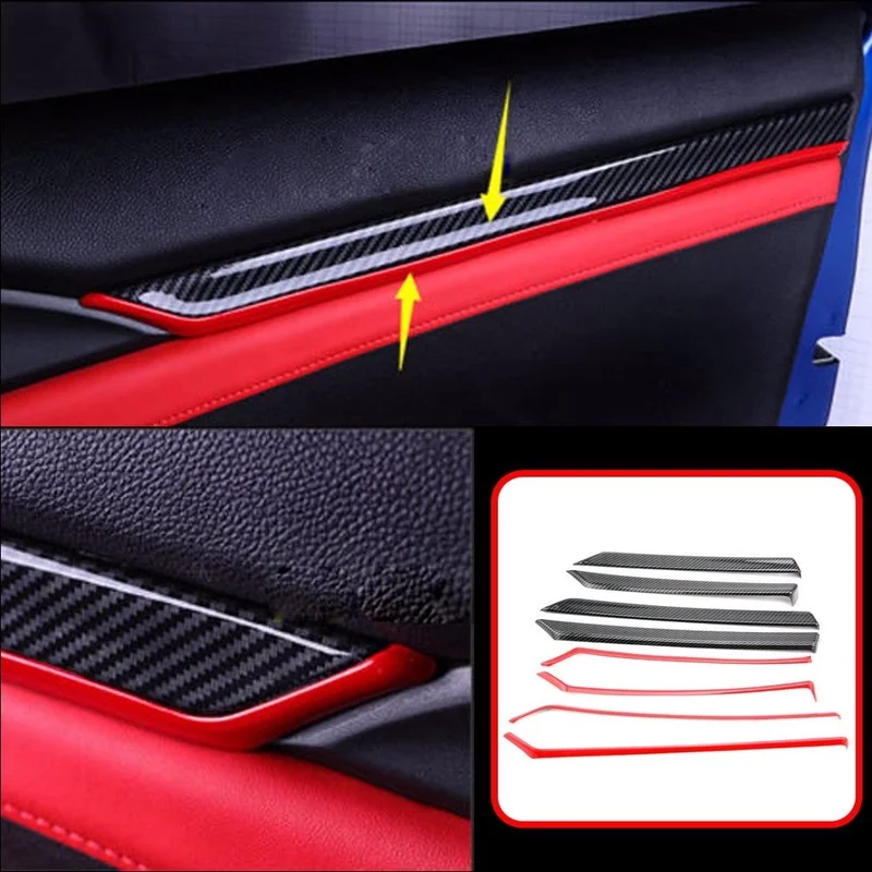 Pcmos 8Pcs Ogljikovih Vlaken ABS Notranja Vrata Trim Decals Kritje Za Honda Civic 10. 2016 2017 Notranje zadeve Ornamenti Nalepke Rdeče+Črno