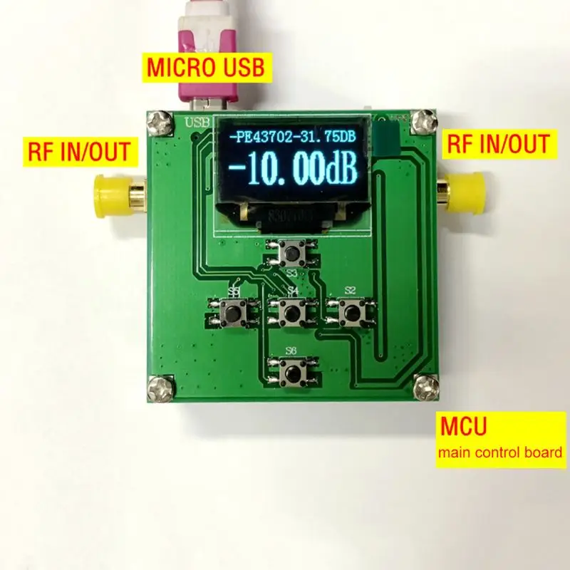PE43702 31.75 dB Digitalni RF Attenuator Modul 9K-4GHz 0.25 dB Stopil Natančnost OLED Mikrokrmilnik Nadzorni Odbor