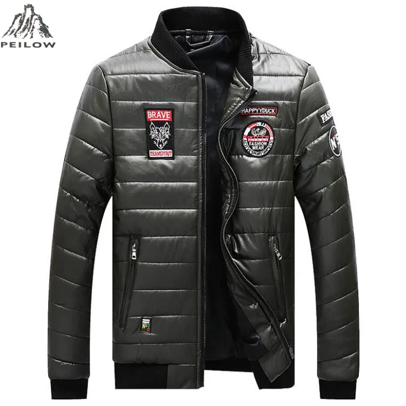 PEILOW nova zimska jakna moški plus velikost M~7XL 8XL vezene pu usnjena jakna moški College parka plašč moški jopiči