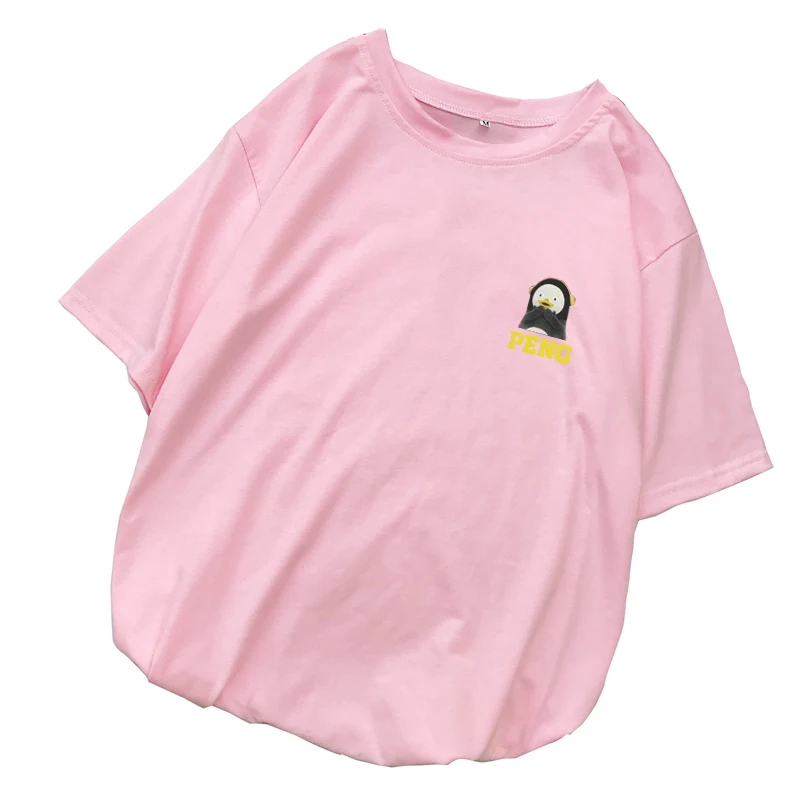 PENGSOO Majice s kratkimi rokavi Ženske Poletje Harajuku Kawaii Risanka Pingvin Natisnjeni Koreja Maskota Vrhovi Priložnostne Kratek Rokav Svoboden korejski Oblačila
