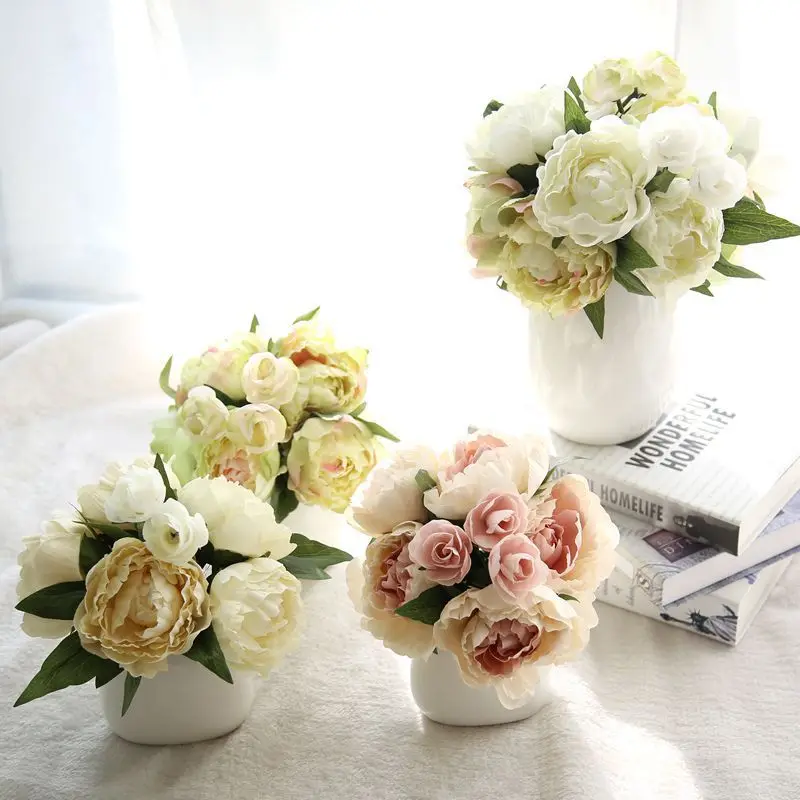 Peony Cvetje Umetno Okrasite Poroke Rože Svilene Potonike Rose Šopek Doma Vrt Dekoracijo Ponaredek Cvet