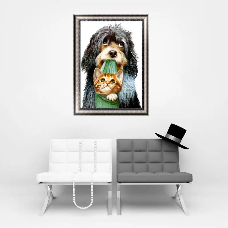 Pes Družino 5D Diamond Vezenje Slikarstvo Navzkrižno Šiv DIY Obrti Doma Dekor 40*30 cm-Y102