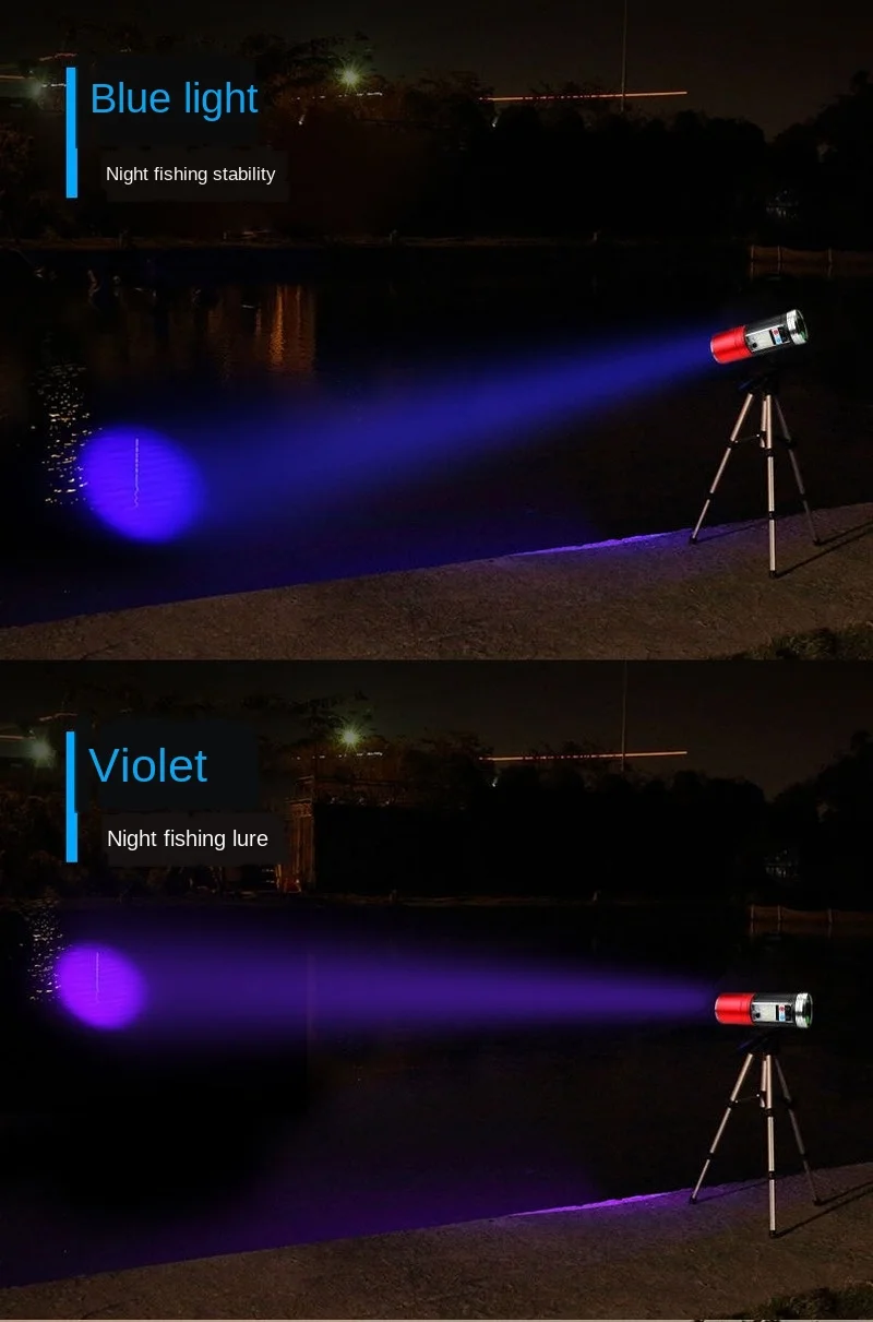 Pet Vir Svetlobe, Nočni Ribolov na Prostem Svetlobe Ribolov Lučka LED Indukcijske Super Svetlo Modra Svetloba High Power Laser Pištolo