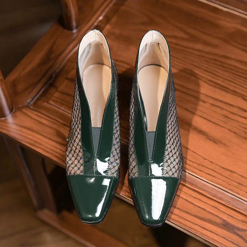 Phoentin zelena visoko-top ženske škornji poletje 2020 očesa gleženj škornji za weman sredi petah kvadratni toe bling čevlji dame rdeče FT873