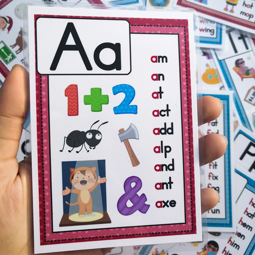 Phonics CVC Besede 26 angleške abecede Črke Flash Kartice Otroci Montessori Učenje FalshCards Izobraževalne Igrače Za Otroke, Otroška