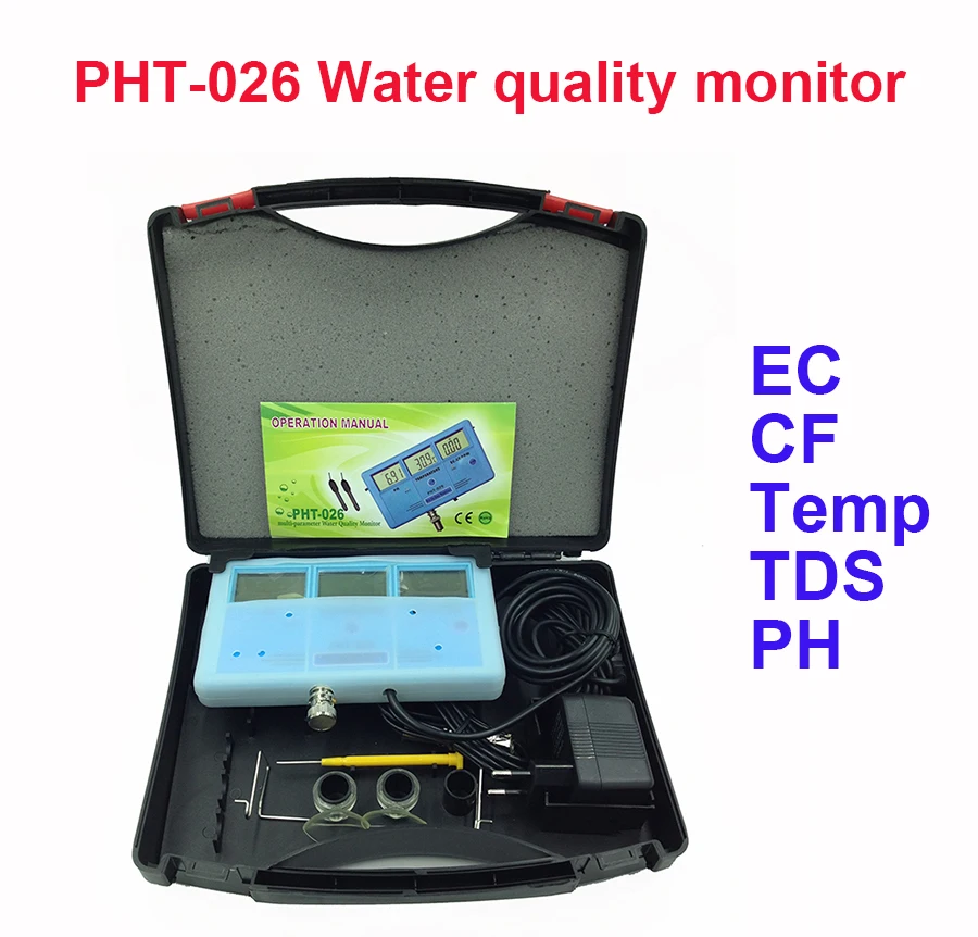PHT-026 6-in-1 Multi-Funkcijo Kakovosti Vode Merilnik Tester ES KS TDS PH stopnjo, C in F + vgrajena Baterija za ponovno Polnjenje