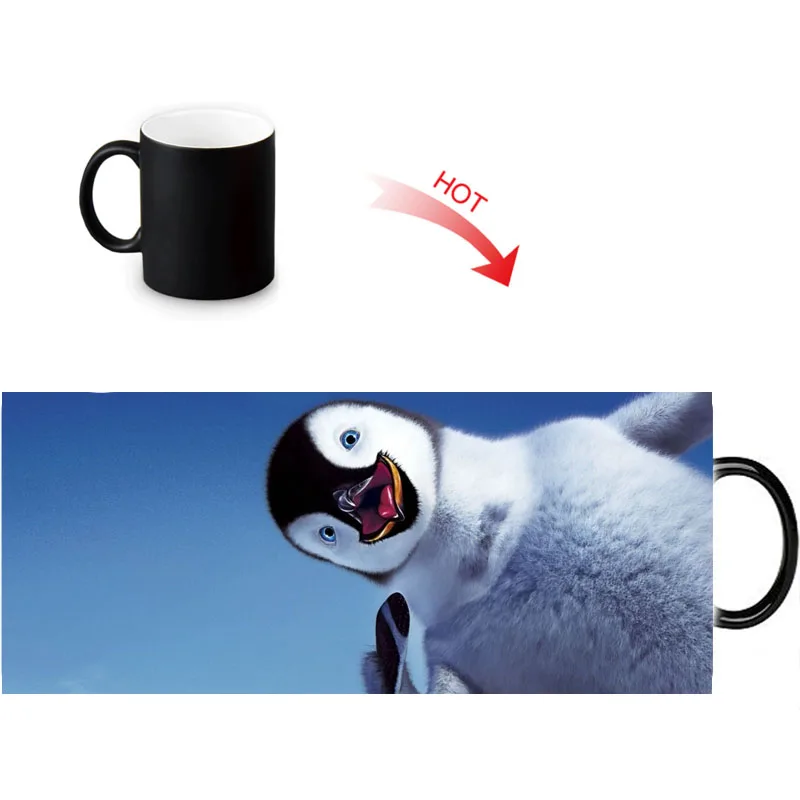 Pingvini hladno vroče občutljive vrč toplote spreminjanje barve keramično skodelico čaja čaroven preoblikovanje kavarna skodelice 12 oz