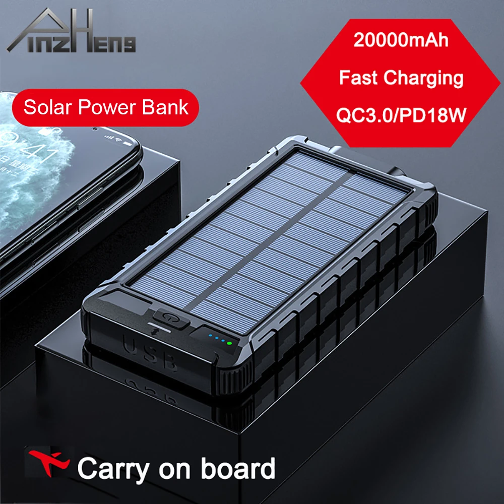 PINZHENG 20000mAh Sončne Energije Banke Prenosni PD 3.0 Hitro Polnjenje Zunanjih Baterija Power Bank Za iPhone, Samsung Xiaomi Polnilnik