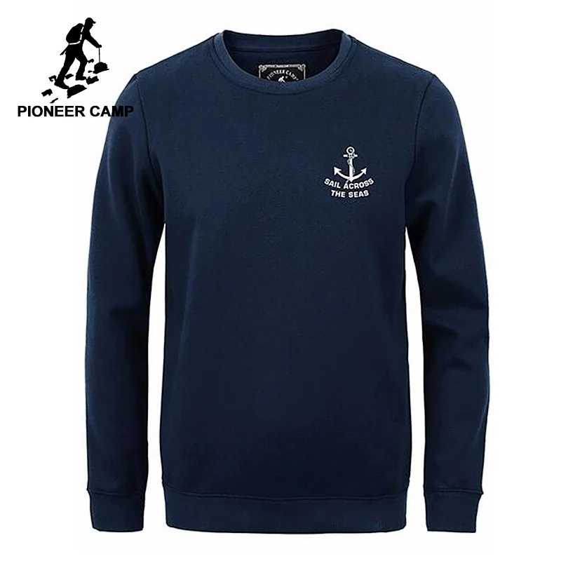 Pioneer Tabor hoodies moških jeseni, pozimi debel kožuh, toplo priložnostne bombaž posadke vratu temno modra majica za teen 405102
