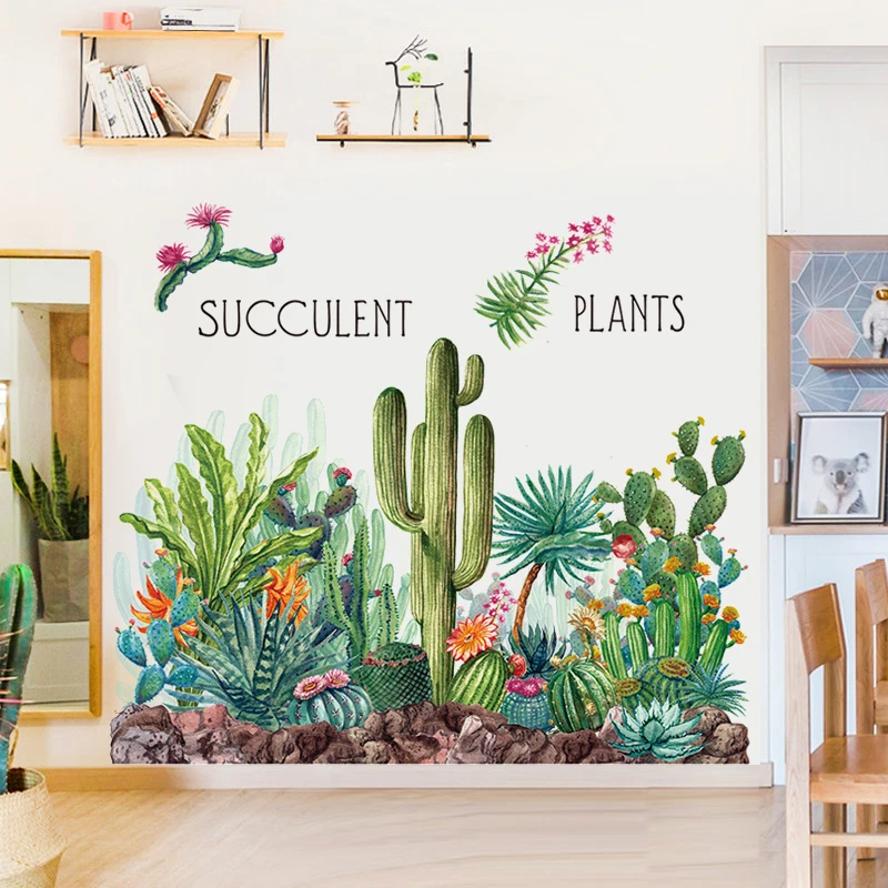 Pisane rastline kaktus nalepke, spalnica, dnevna soba stenski dekor Nordijska stenske nalepke doma dekor samolepilne soba dekoracijo