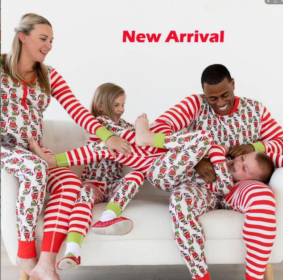 Pižame Božič Družinski PJs Ujemajoče Niz Jeseni Oče, Mama, Risanka Prugasta Sleepwear More Božič