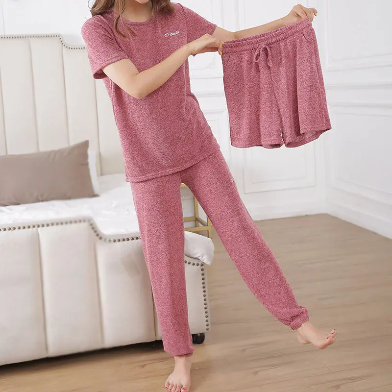 Pižamo Nastavite Ženske Mehko Bombažno Mama Priložnostne Dolgo Pyjama Hlače, Kratke Hlače, Majica 3 Kos/Nastavite Velike Velikosti Doma 2020 Moda Sleepwear