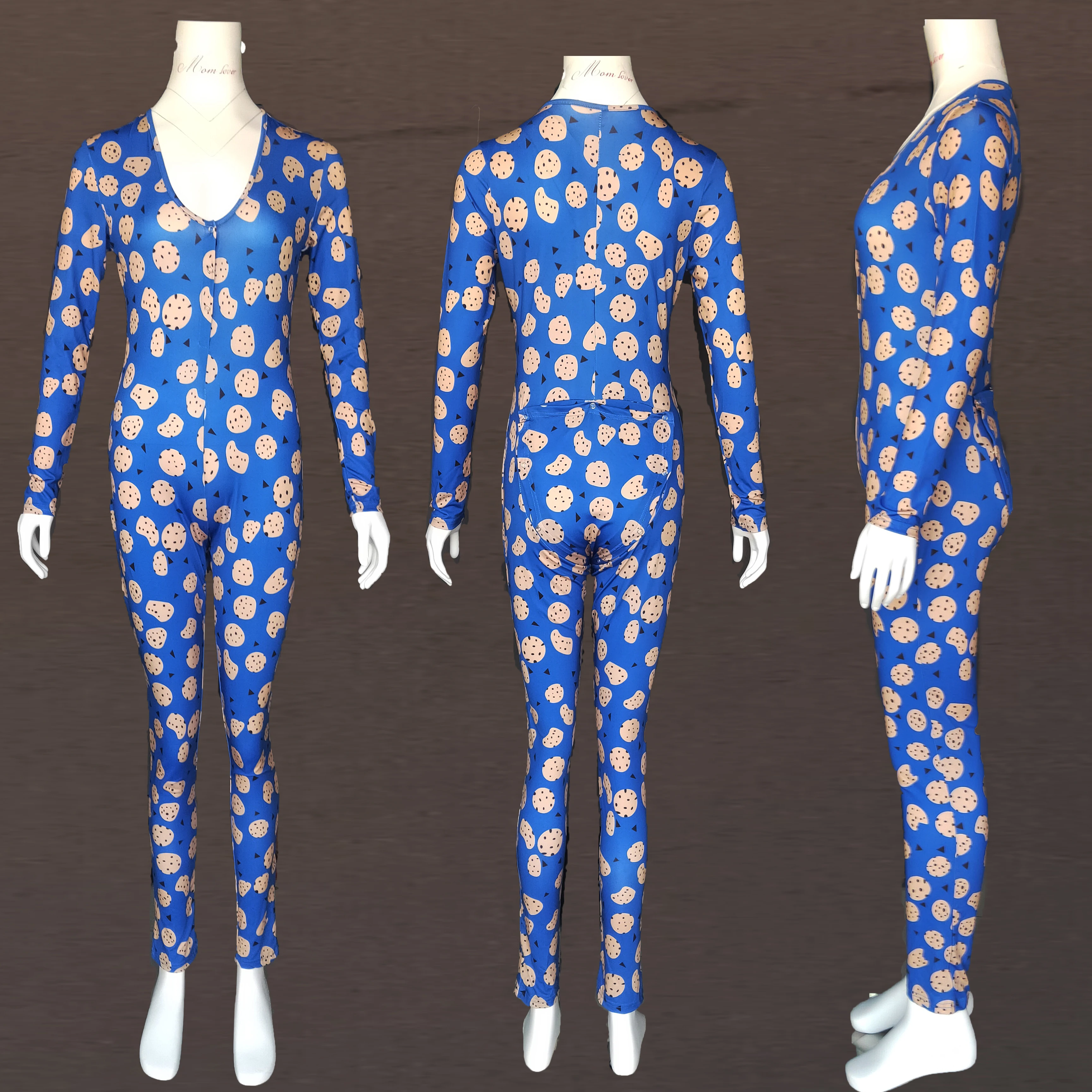 Pižamo sleepwear jumpsuit dolgo slog seksi žensk onesie pižamo s rit loputo