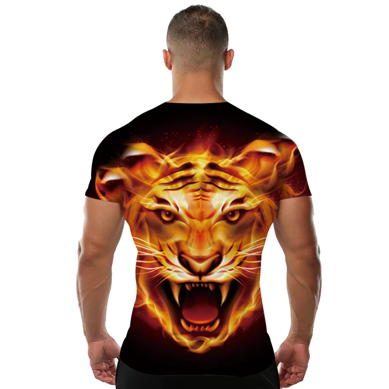 Plamen Majica Tiger T-shirt Anime T Shirt Živali 3d Tiskanja Tshirt Kul Slim Moških Kratkimi Rokavi Moški blagovno Znamko Oblačil 2017 Visoke Kakovosti