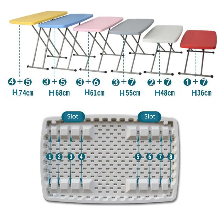 Plastična zložljiva prenosna miza za delo študija piknik kampiranje jedilno mizo na prostem višino prilagodite zlaganje desk roza, bela, modra
