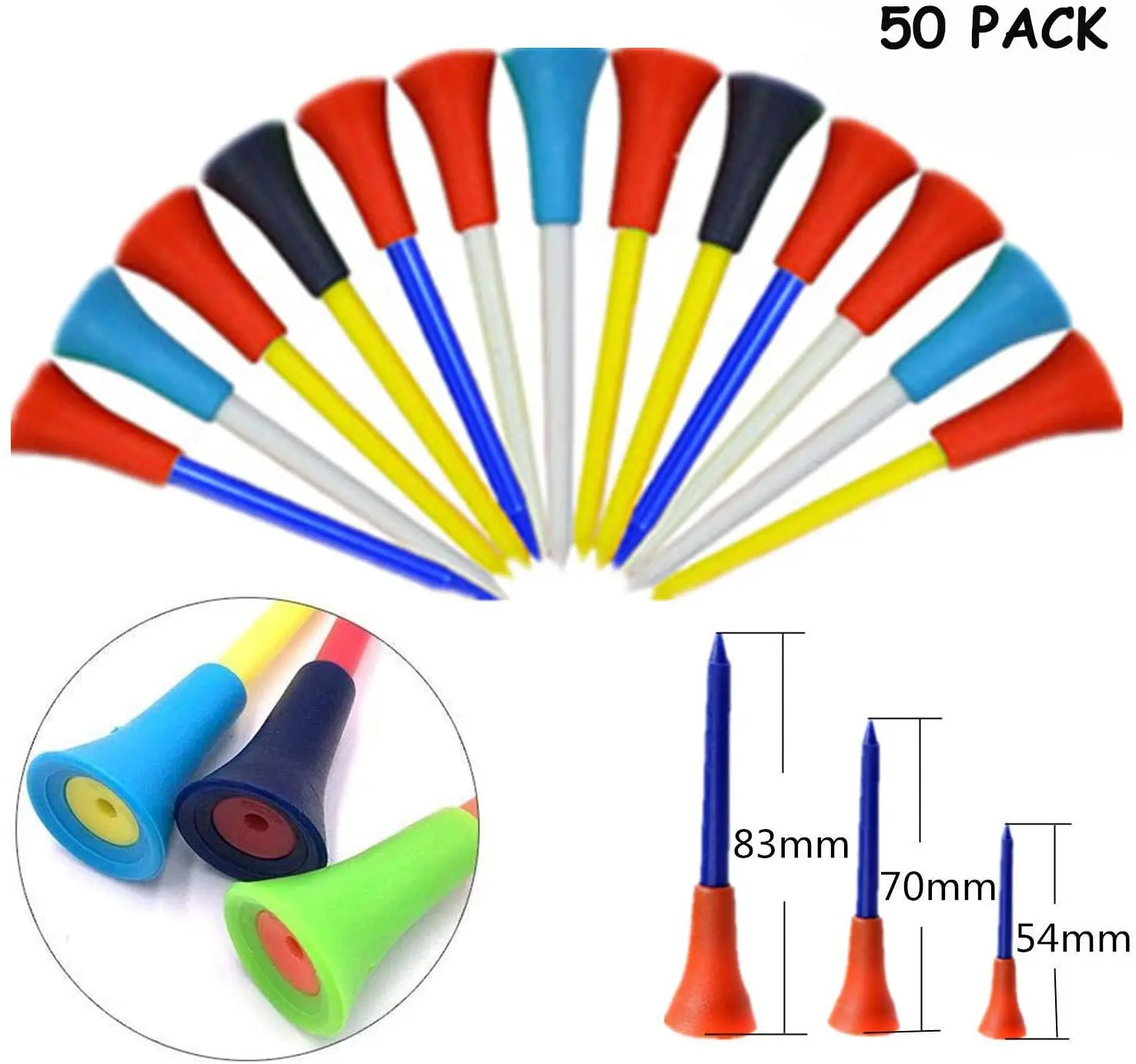 Plastični Golf Tees 50 pack Multicolor Gume Blazine Trajne Večino Barve Bela, Oranžna, Rdeča, za Moške, Ženske, Otroci Darilni Paket