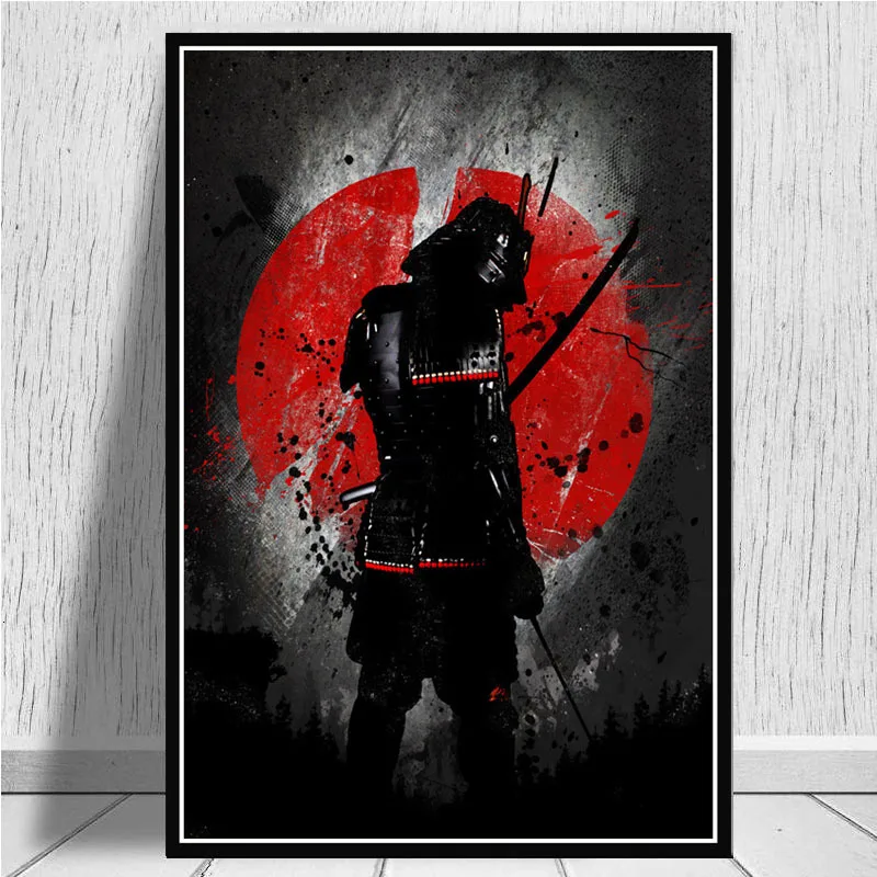 Platno Oljna Slika, Japonski Ninja Bonsa Bushido Samurai Kanji Črnila Oblikovanje Plakatov Tiskanje Umetnosti Stenske Slike Dnevni Sobi Doma Dekor