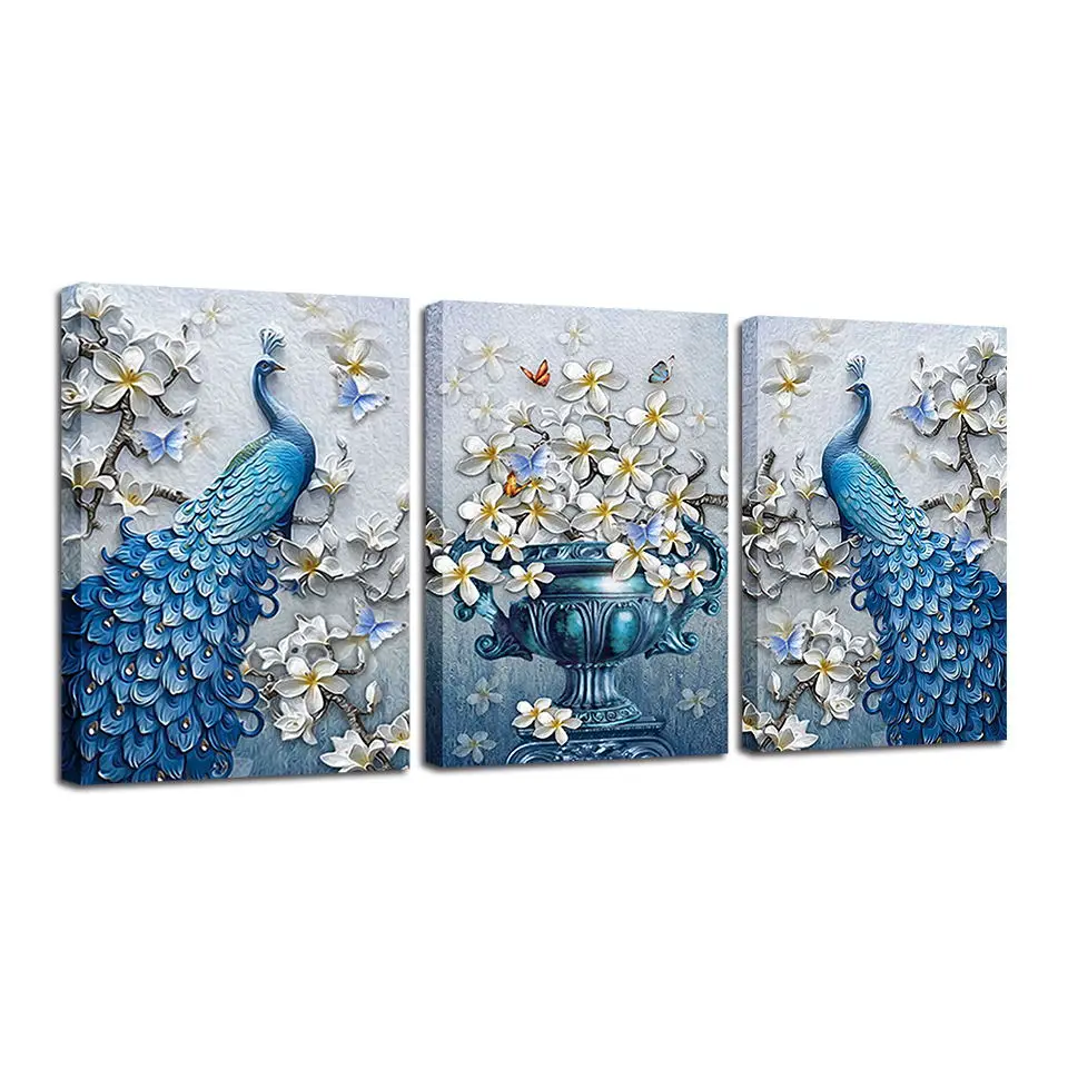Platno Slikarstvo Dnevna Soba Dekor 3 Kos Modre Pav Slike HD Natisne Orhideja je Cvet Metulji Plakat Wall Art Okvir