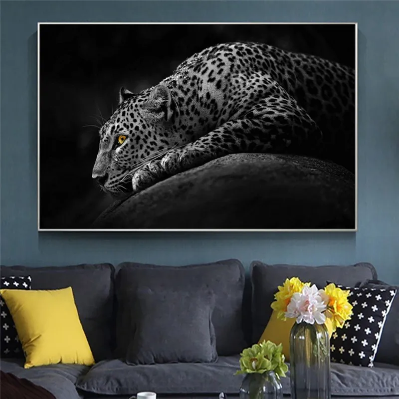 Platno Slikarstvo Lev, Tiger in Leopard Črno-Bele Plakate in grafike Živali Zver Stenskih slikah, za Dnevna Soba Dekor