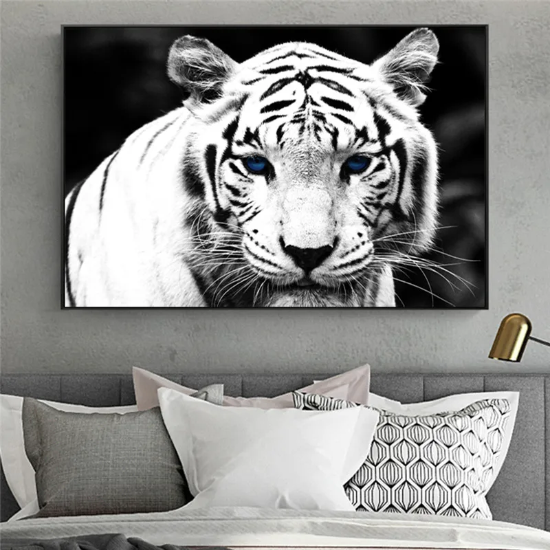 Platno Slikarstvo Lev, Tiger in Leopard Črno-Bele Plakate in grafike Živali Zver Stenskih slikah, za Dnevna Soba Dekor