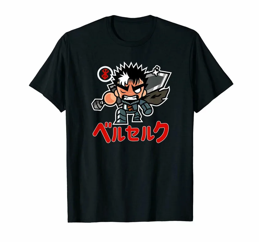 Plošček Luda blagovne Znamke Žrtvovanja Chibi Poguma Griffith Anime Črno Majico S-3Xl Poletnih O Vratu Vrhovi Tee Majica