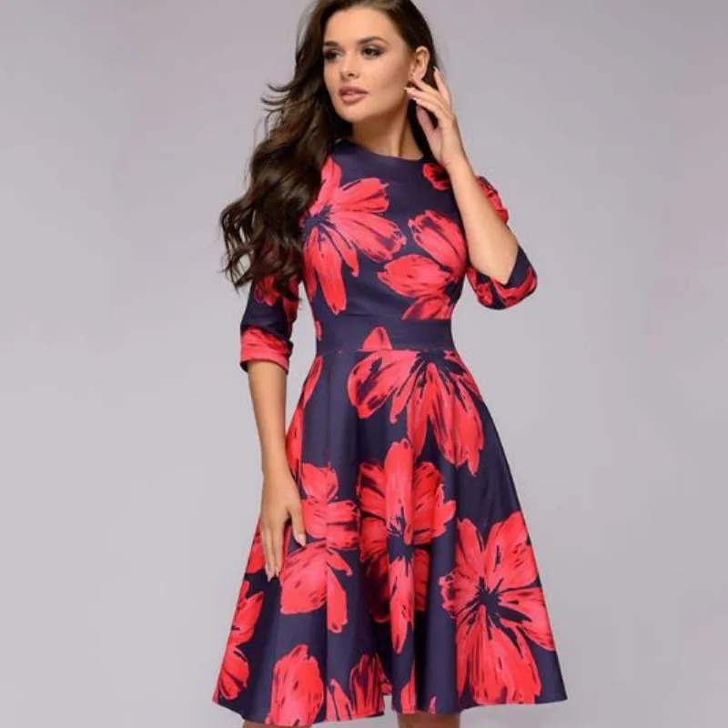 Plus Velikost 2XL Elegantno Obleko ženske Ženske Cvjetnim Tiskanja Dolge Rokave Ruffles Fashion Majica Obleko Novo Pomlad Poletje Priložnostne obleke
