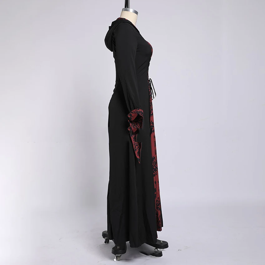 Plus Velikost Girdling Obleko za Ženske Halloween Srednjeveški Cosplay Kostume Viktorijanski Gothic Dolgo Dolžina Tal Hooded Oblačila
