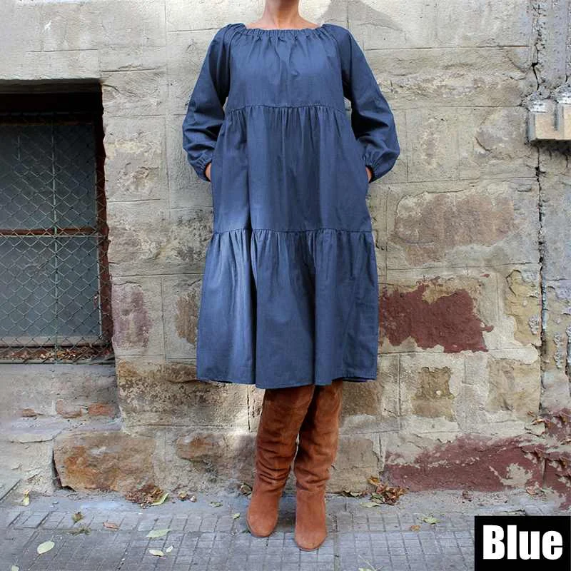 Plus Velikost Jeansa Obleko 2021 Bohemian Ženske Jeseni Dolgo Luč Rokav Kolena-Dolžina Obleko Priložnostne Vestido Off Ramenski Sundress