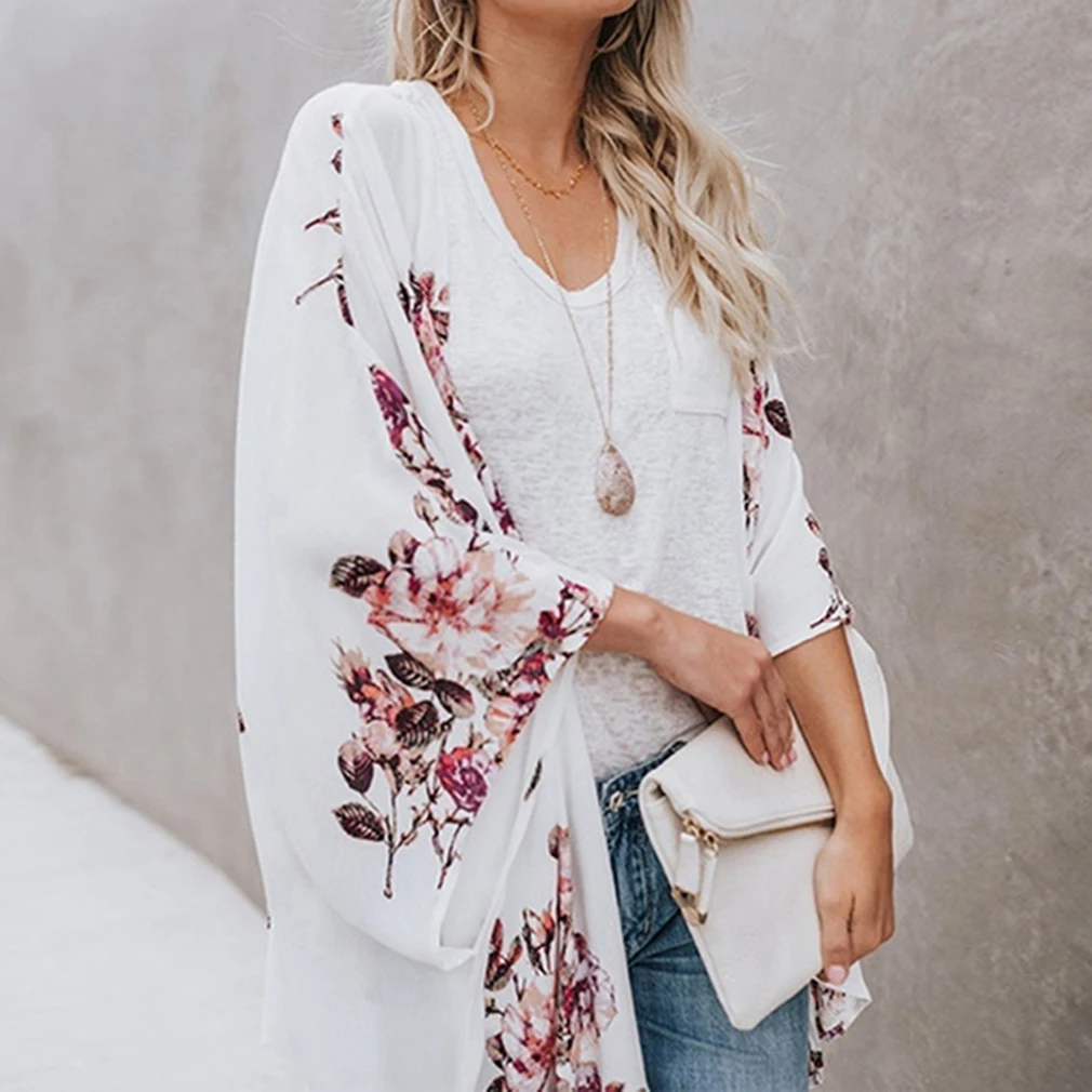 Plus Velikost Jeseni Retro Cvetlični Kimono Dolg Rokav Šifon Bluzo Priložnostne Svoboden Plaža Obrabe Prikriti Šal Jopico Rokavi Ženske Vrhovi