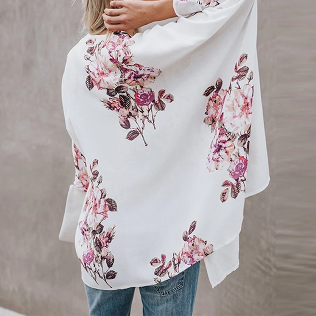 Plus Velikost Jeseni Retro Cvetlični Kimono Dolg Rokav Šifon Bluzo Priložnostne Svoboden Plaža Obrabe Prikriti Šal Jopico Rokavi Ženske Vrhovi