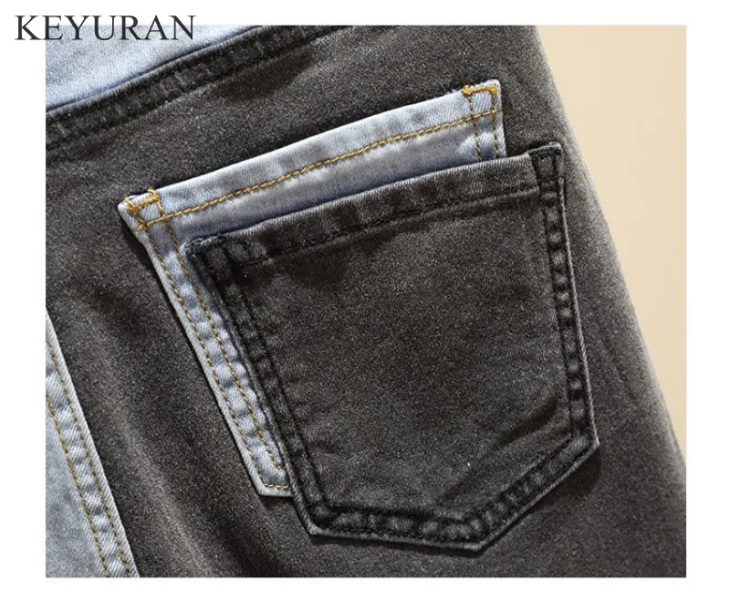 Plus Velikost L-4XL Mozaik Fant Jeans Ženska Visoko Pasu Denim Dolge Hlače Za Ženske Modni Ravne Noge Kavbojke L2931
