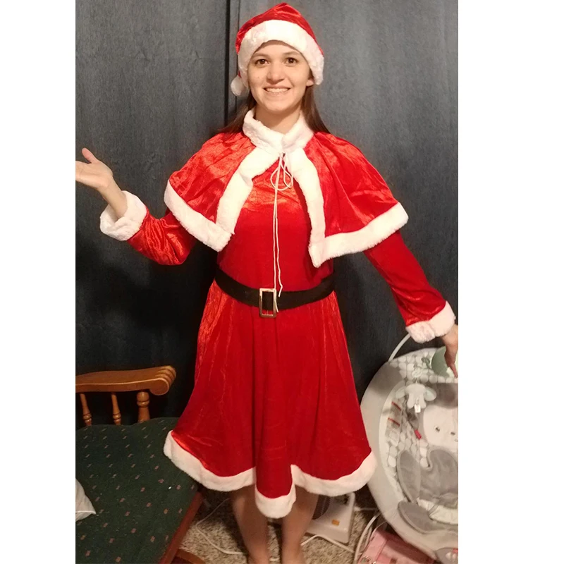 Plus velikost Miss Santa Claus Cosplay Božični Kostum Za Ženske Odraslih, Božič, Novo Leto Fancy Stranka Obleko Žametni Plašč, Klobuk