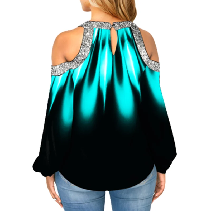 Plus Velikost S-5XL Vrh Hladno Ramo Izrežite Iz Natisnjene Luč Rokav Bluzo Majica 2021 Nove Ženske Off Ramen Dolge Bluzo Majica Vrhovi