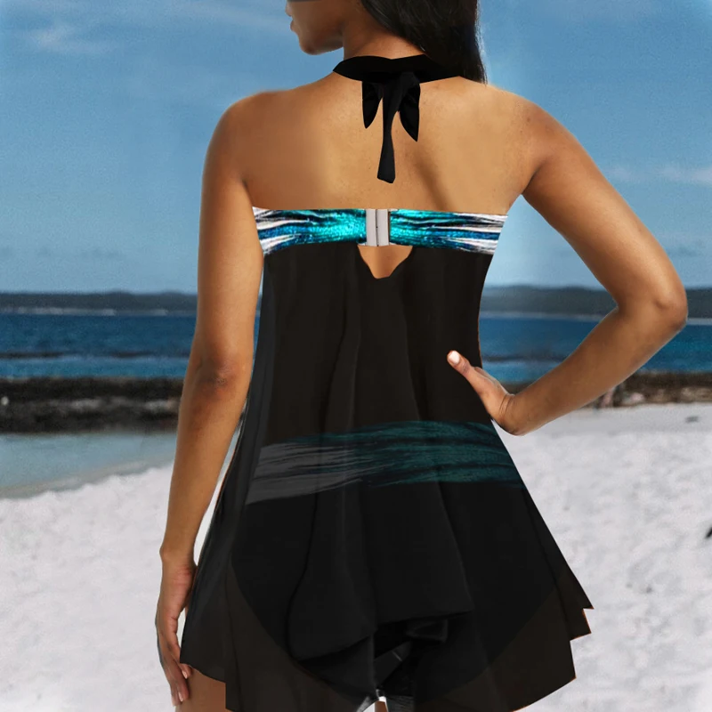 Plus Velikost ženske 5XL Bikini Kopalke 2020 Novo Povodcem Tiskanja Tankini Očesa Trunk Backless kopalke Seksi Kopalke Plaža Obrabe