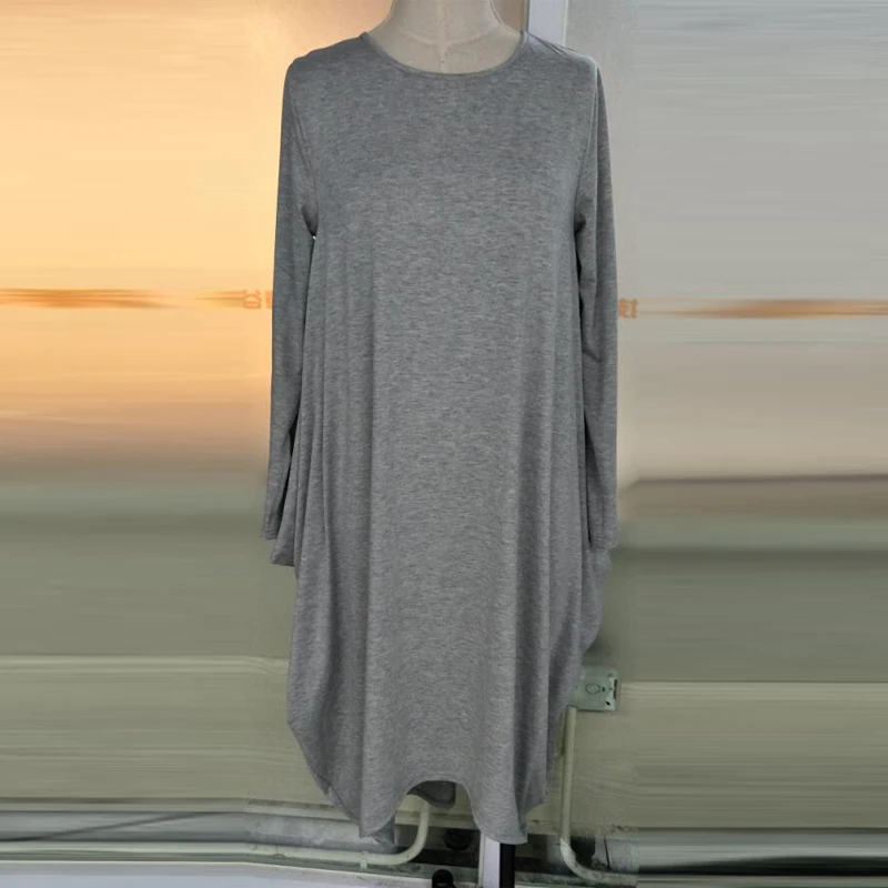 Plus Velikost Ženske Nezakonitih Obleko ZANZEA 2021 Pomlad Sundress Moda Dolg Rokav Midi Vestidos Ženski Priložnostne Trdna Haljo Femme