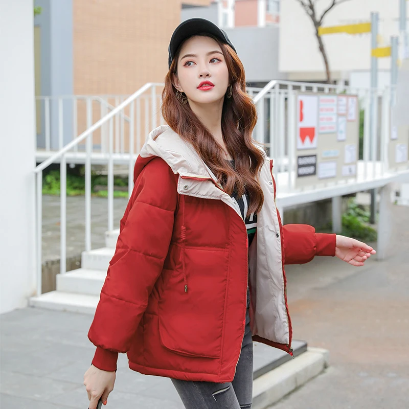 Plus Velikost Ženske Plašč Trdna korejskem Slogu Zimske Jakne za Ženske Svoboden Debel Bombaž, Oblazinjeni Hooded Mozaik Toplo Ženski Parkas
