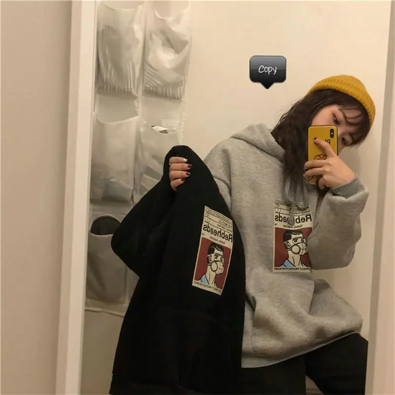 Plus Žamet Hooded Majica Ženska Korejski Moda Priložnostne Harajuku Hoodie Plus Velikost Ohlapen Pulover Majica Zimska Oblačila