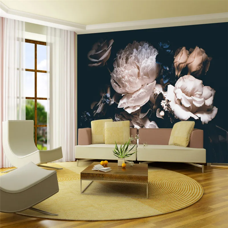 Po meri 3D Fotografije za Ozadje Šopek iz Roza Potonike Cvetje Temnem Ozadju Zidana za dnevno Sobo, Spalnica Steno Papirjev Doma Dekor