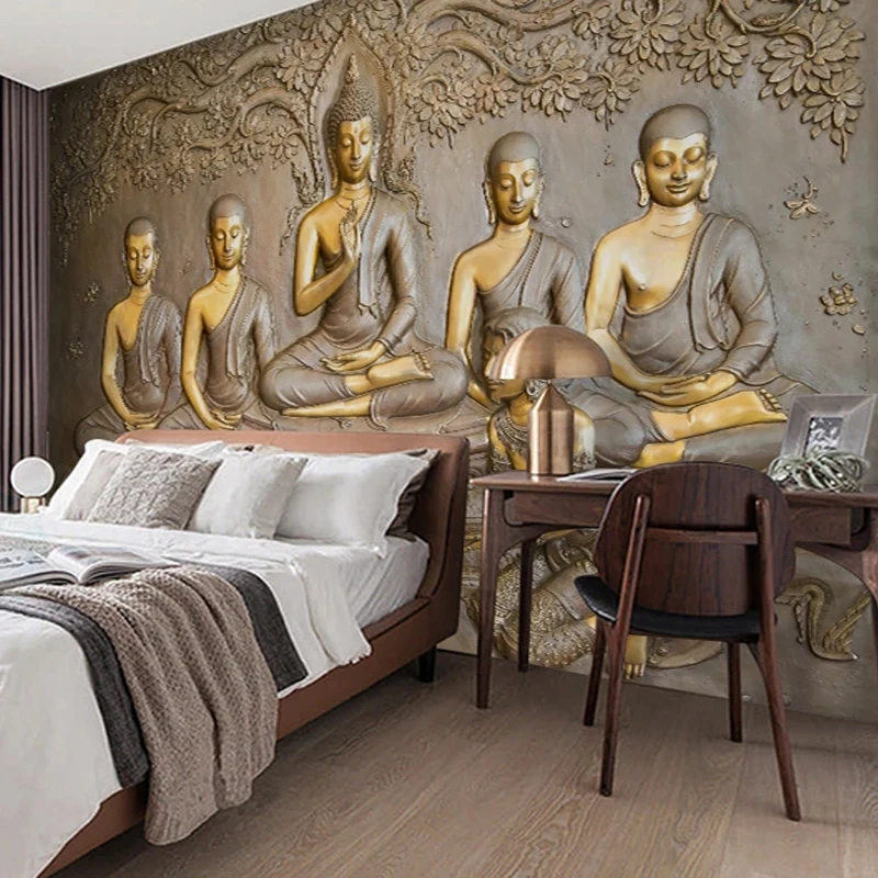 Po meri 3D Steno stensko Eiropean Slog Reliefni Zlati Buda Fotografijo za Ozadje Dnevna Soba Hotel Ozadju Dekor 3D De Papel Parede