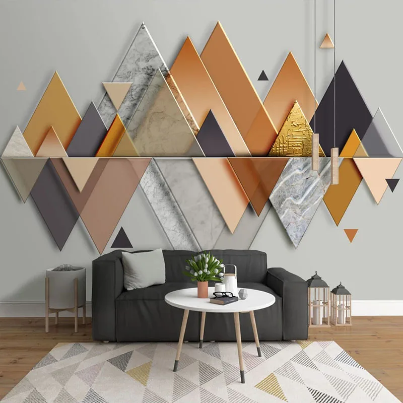 Po meri 3D Stereoskopski Povzetek Geometrijske Trikotnik Velika Zidana Moderna Spalnica, Dnevna Soba, TV Ozadju Wall Art Foto Ozadje