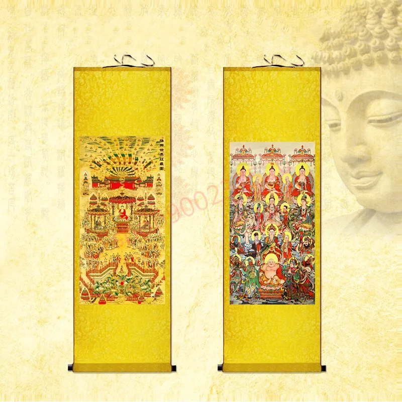 (po meri) Deset Tisoč Bude, panorama v Zahodni Raj, svila se pomaknite dekoracijo