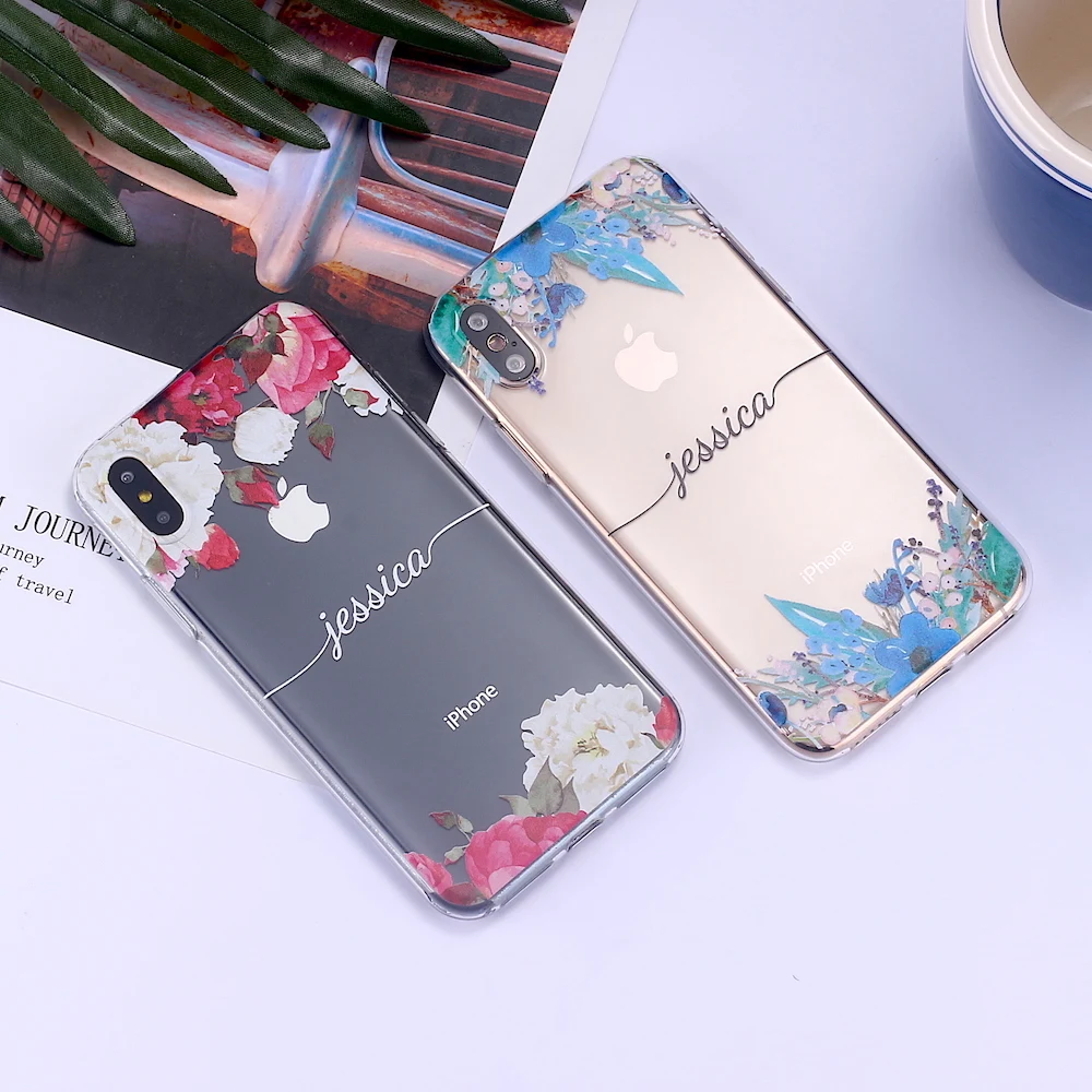 Po meri in Prilagojene Vašim Imenom Tropskih Cvetlični Meje Lepote Telefon Mehka Prozorno Ohišje Za iPhone 12 Max XR X 7Plus 8Plus