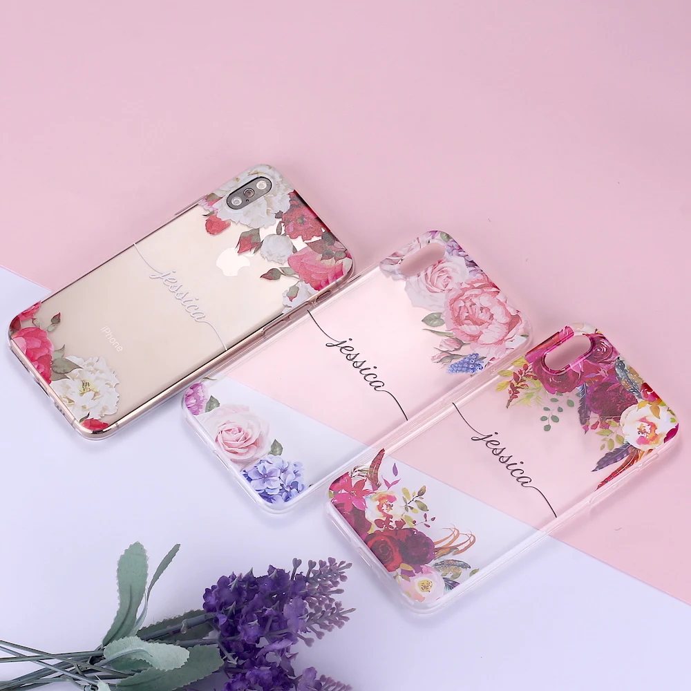 Po meri in Prilagojene Vašim Imenom Tropskih Cvetlični Meje Lepote Telefon Mehka Prozorno Ohišje Za iPhone 12 Max XR X 7Plus 8Plus