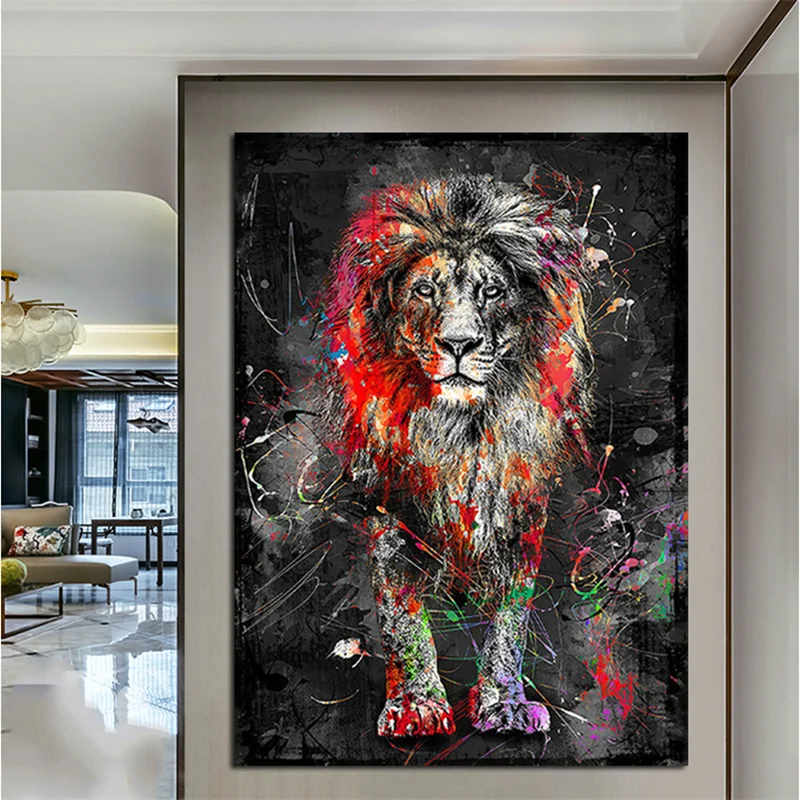 Po meri povzetek pisane lev slikarstvo sodobne živali dekoracijo slikarstvo ozadje de papel parede papier peint