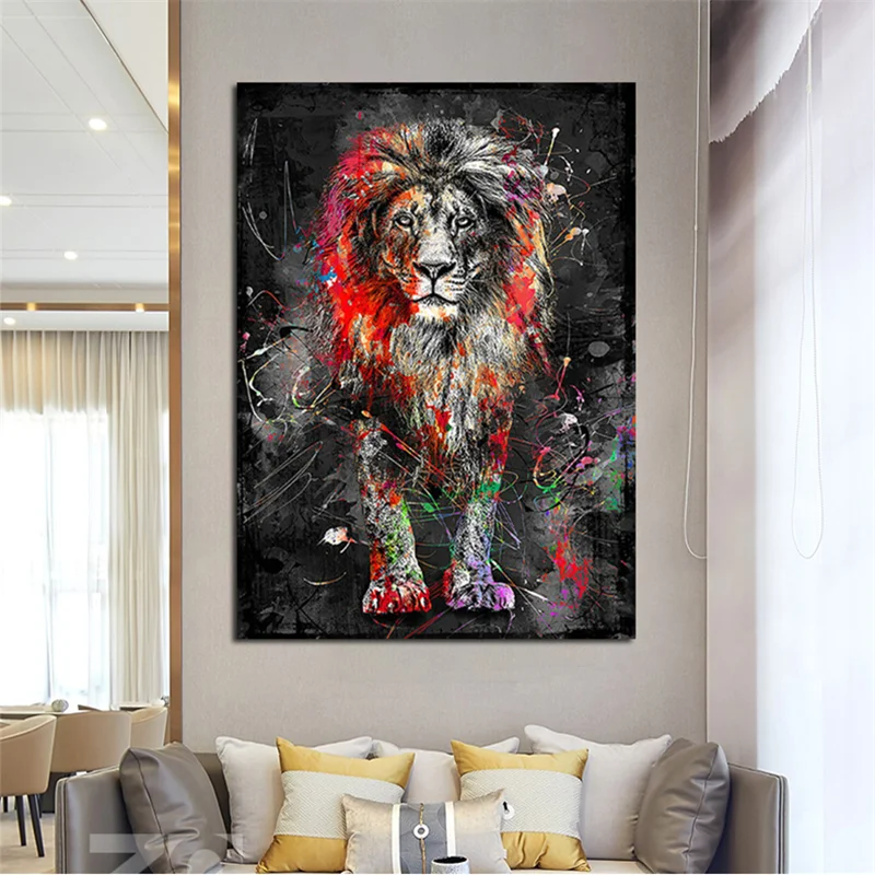 Po meri povzetek pisane lev slikarstvo sodobne živali dekoracijo slikarstvo ozadje de papel parede papier peint