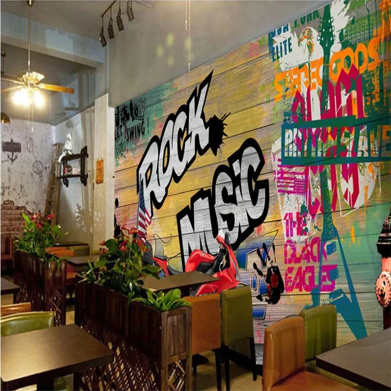 Po meri Street Art Motocikel Grafiti v Ozadju Stene Papirja 3D Rock Glasbe, Restavracija, Bar Industrijske Dekor Zidana Ozadje 3D